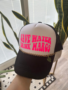 Save Water Drink Margs Trucker Hat (Cactus And Chain)