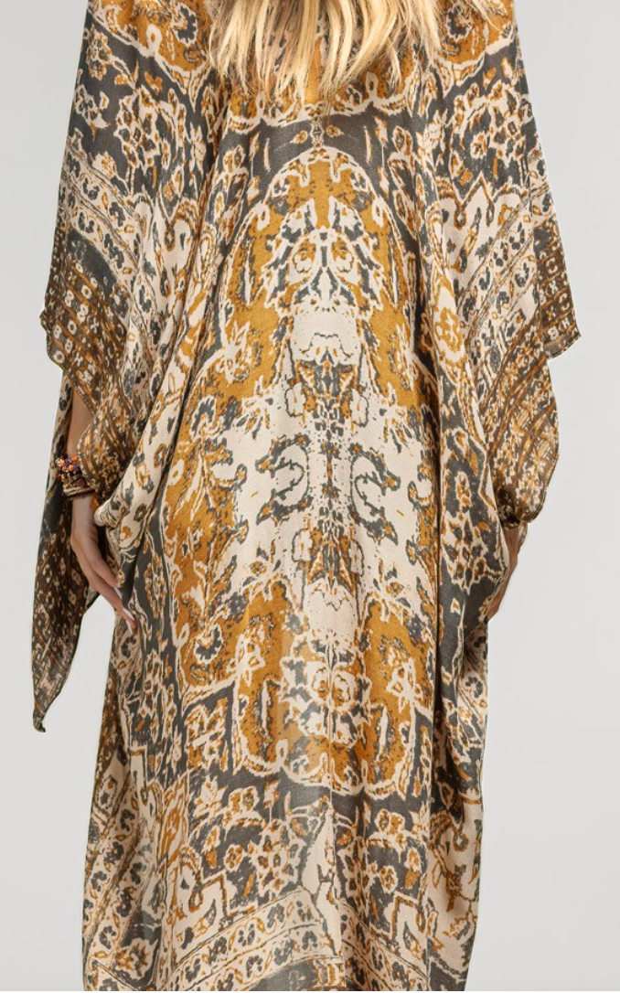 Boho Chic Kimono (Mustard/Gray)