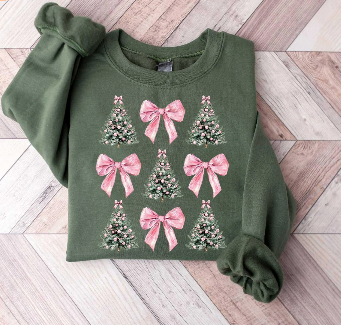 Bow Christmas Tree Crewneck Sweatshirt (Color Options)