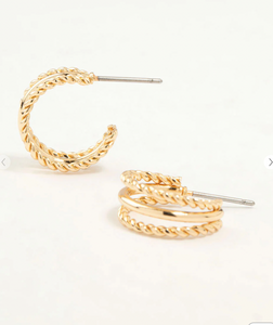 Gold Twisted and Plain Triple Huggie Earrings