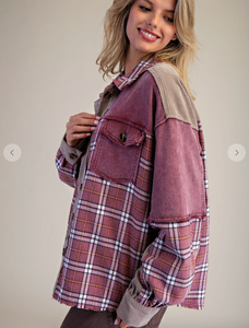 Fall Plaid Mix Corduroy Button Down Shacket