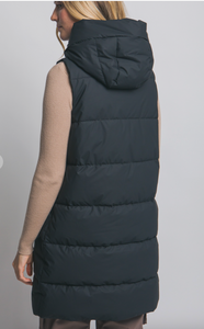 Everyday Hooded Long Quilted Puffer Vest