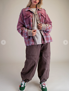 Fall Plaid Mix Corduroy Button Down Shacket